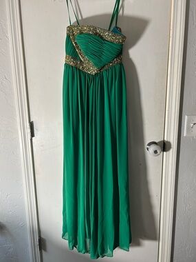 Beaded Emerald Green Chiffon Maxi Dress